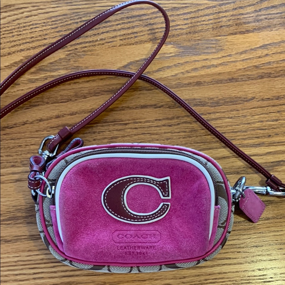 Coach Pink and Brown Crossbody Bag with Signature Style